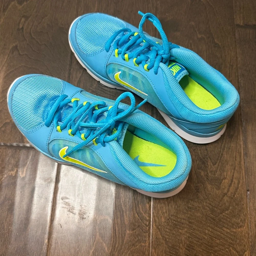 Nike Flex Trainer 4 Athletic Sneaker Running Gym Shoe Neon Blue Yellow Size 7.5